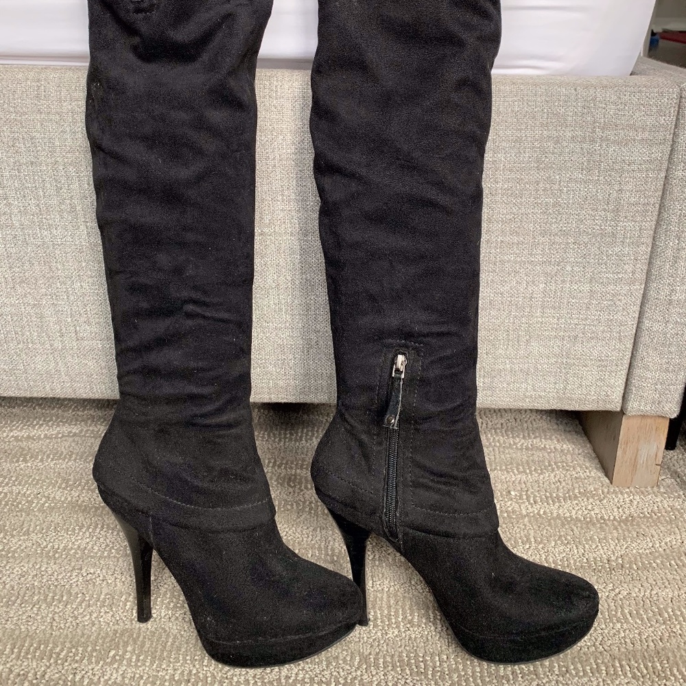 Guess by Marciano over the knee black boots heels